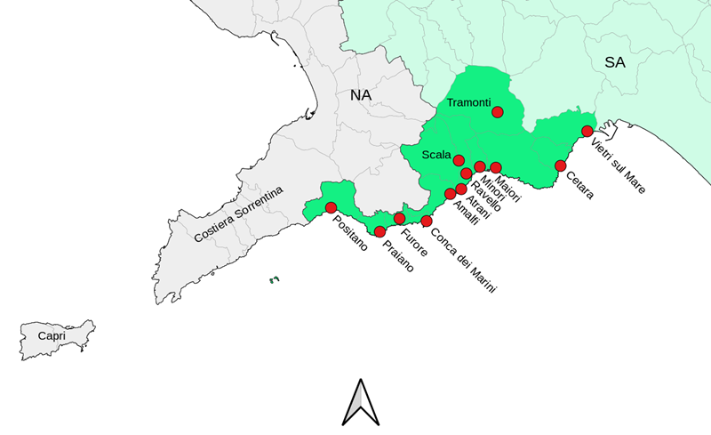 mapa da costa amalfitana