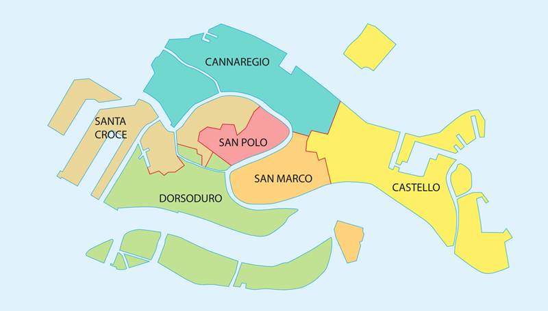 mapa com os bairros de veneza